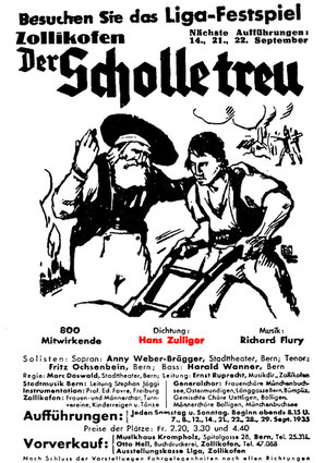 Der Scholle treu. Inserat vom Bund, 13. 9.1935.