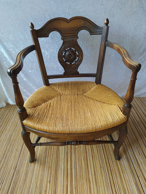 Fauteuil provençal bois et paille, assise large et basse, XIXème