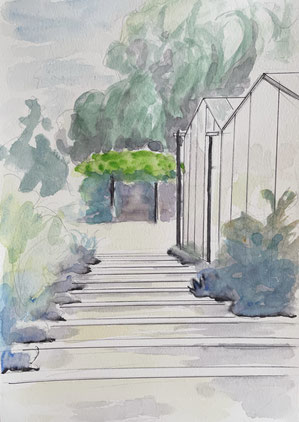 'OmVed Steps', watercolour and pen