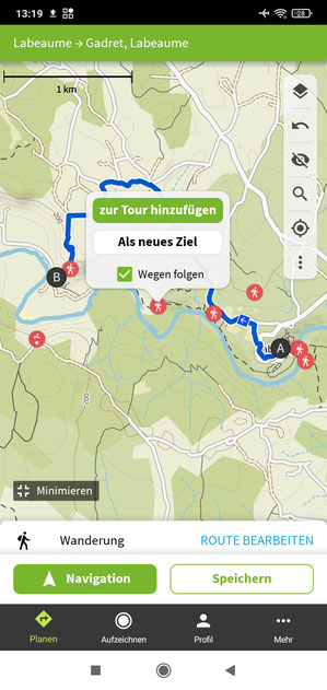 Routenplanung Wander App Komoot