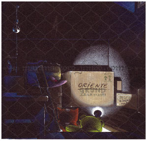 tav. selezionata per concorso internazionale illustrazione per l'infanzia "Misterioso Oriente" - matite colorate, acquerelli ed acrilici su carta - 2003