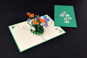 "Sommerblumen mit allerlei Getier" Pop Up Karte - LIN ArtDesign -
