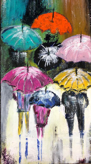 Unterm Regenschirm, 50 x 100 cm