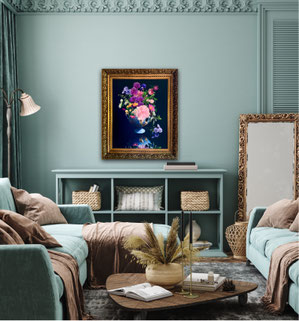 Blütenkunst in Jugendstil Vase und antikem Holzrahmen 2021