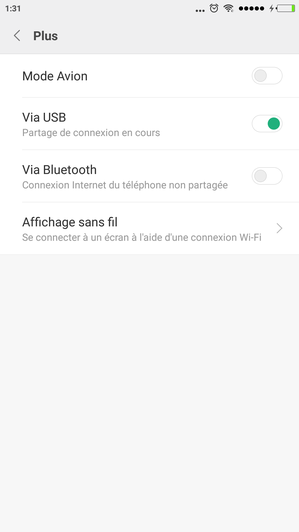 Paramètres smartphone partage de connexion