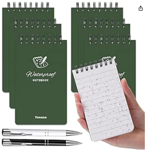Wasserdichte Notizblock, Pocket Notizbuch Spirale Notizblock mit 2 Kugelschreiber Taschennotizblock für Familie Schule Büro