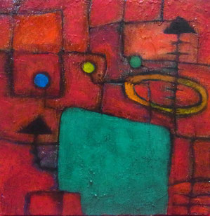 「ありがとう」アクリル・砂　22.8x22.8xm