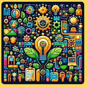 A colorful visual withe elements shaping the business future