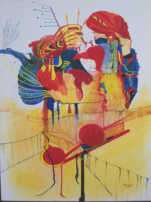 Lebenswippe, Aquarell auf Seide, aufgezogen auf Leinwand (2011), 60 x 80 cm