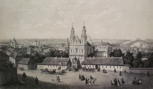 Isidore Laurent Deroy, Viktor Vincent Adam. Viešpaties Dangun Žengimo bažnyčia. 1850. Popierius, tonuota litografija, LDM / Church of the Assumption and the missionarie's monastery. 1850. Paper, toned litography.