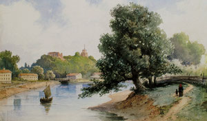 Ivanas Trutnevas. Vilniaus peizažas su Gedimino kalnu. Popierius, akvarelė. LDM / Ivan Trutnev. Vilnius paysage with the Gediminas hill. Paper, watercolour.