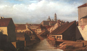 Nežinomas XIXa. Lietuvos Dailininkas. Vilnius. Užupio vaizdas.1840. Drobė, aliejus, LDM / Unknown XIXc. Lithuanian artist. Vilnius. View of Užupis. 1840. Cloth, oil.