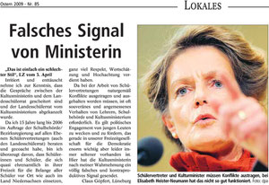 Leserbrief “falsches Signal von Ministerin”