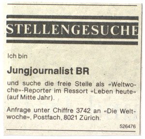 Chiffre-Inserat in der «Weltwoche»