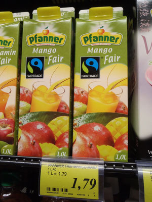  Mangosaft von Pfanner-Fair gehandelt und lecker, aber etwa verwässert