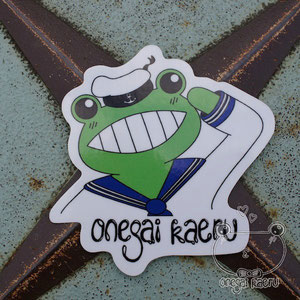onegai kaeru gives out Cheeky Chameleon and Sailor Frog, its original characters, anti UV and anti scratch special stickers when you purchase an onegai kaeru item