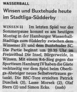 Winsen und Buxtehude heute im Stadtliga-Südderby. Hamburger Abendblatt vom 17.06.2013