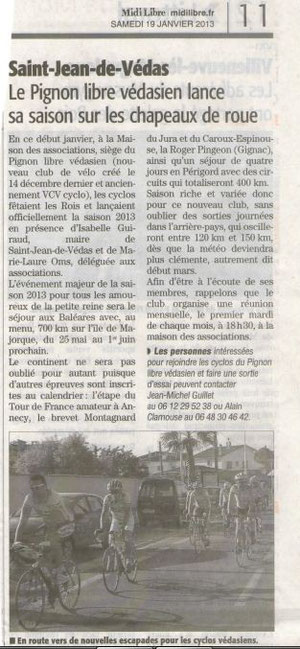 Article Midi Libre du 19 janvier 2013