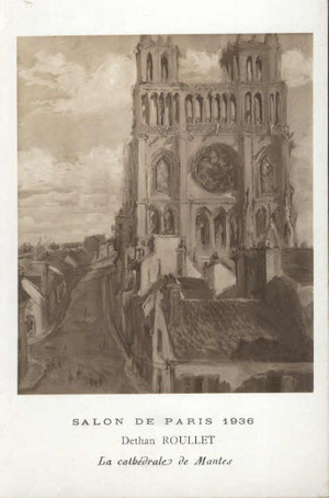 Aquarelle de la cathèdrale de Mantes La Jolie figurant dans l'exposition de 1936.