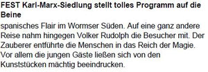 Wormser Zeitung vom 29.06.2009 - Magier, Zauberer, Zauberkünstler, Kinderzauberer, Ballonkünstler, Ballonentertainer, Ballonmodellierer Volker Rudolph