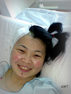 1st Op. At the ICU on 18 July 07. Don't you love my pony tails?