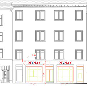 Planansicht für die Bewilligung der RE/MAX Aussenbeschriftung