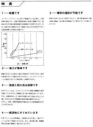 軽くて丈夫な、鋼鉄製の角型U字溝を紹介する写真入りの説明資料です。