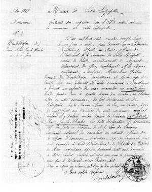 acte de naissance de Charles de Castelbajac enregistré le 7 juin 1888 à la mairie de Lelin Lapujolle (Gers) copie confiée par Dominique de Castelbajac en 2011.