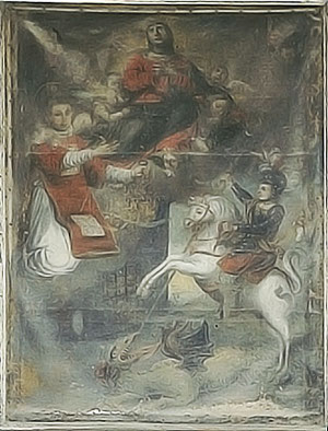 Quenza - Eglise Saint-Georges -La Vierge, Saint Léonard et Saint Georges libérant la princesse de Trébizonde - Marco Antonio De Santis (actif 1647-+ 1681)