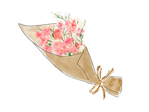 ピンク色のカーネーションの花束。ギフト。