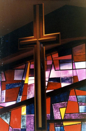 The Cross now above the entrance to the Sanctuary.