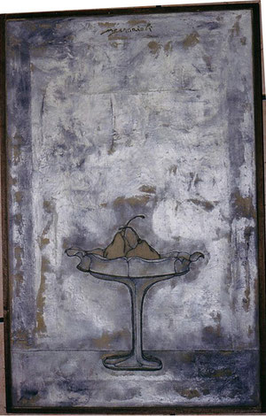 "Alzata con pere" 1997. Olio su tela. Coll. privata, Toronto.
