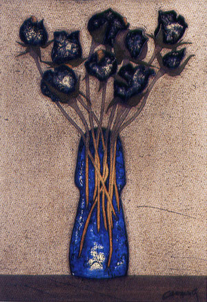 "Nove rose nere" 2001 olio su faesite 70x50