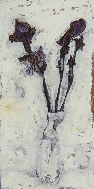 "Giaggioli tre giorni" 1996 olio su faesite 56x32.. Roma, coll. privata.