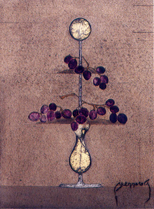"Alzata doppia con uva" 2001. Olio su faesite, 45x35. 