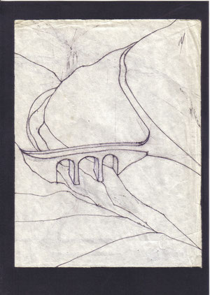 "Valsavignone" 2001 disegno a penna 25x18,75. Coll. Scarafuggi.
