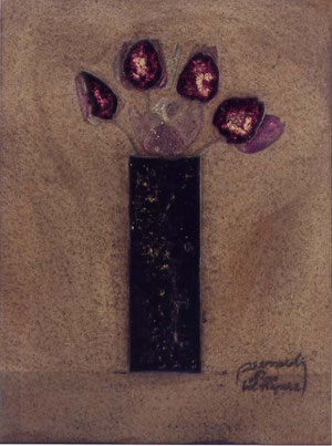 Paolo Gennaioli, "Torre Gemella tulipani " 2002 olio su faesite 50x37,5. 