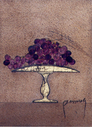 "Alzata con uva" 2001. Olio su faesite, 40x30
