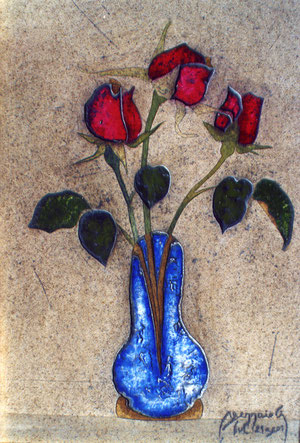 "Rose rosse" 2001 olio su faesite 50x35. 