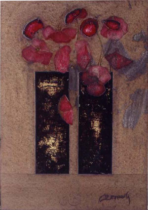 Paolo Gennaioli, "Torri Gemelle papaveri" 2002 olio su faesite 50x35 (11 settembre" MoMA Library).