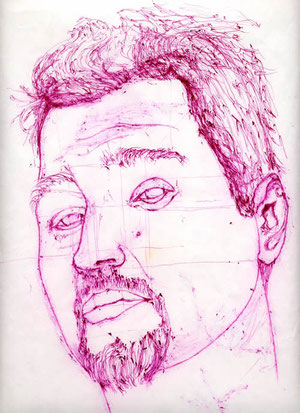 "Fabio Roggiolani" 2003 disegno a penna su carta 50x37,5