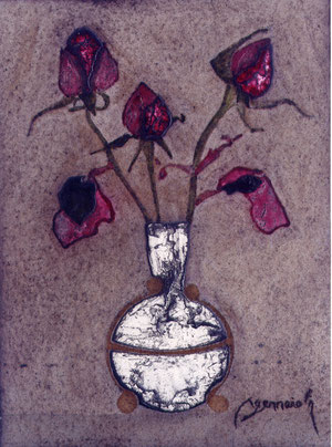 "Vaso con rose" 2001 olio su faesite 40x30. 