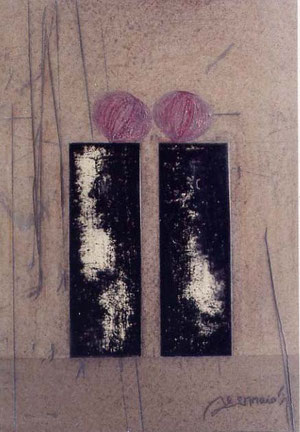 "T.G. Onions" 2002 olio su faesite 50x35 (11 settembre MoMA Library). 