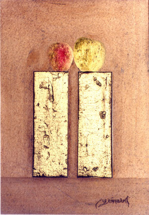 "T.G. Apples" 2002 olio su faesite 50x35 ("11 settembre" MoMA Library). Collezione Giovanna Maria Carli. 