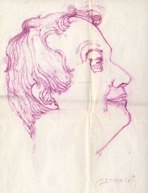 "Giuseppe Scapigliati" 2003 disegno a penna su carta 50x37,5. Coll. Magrini.