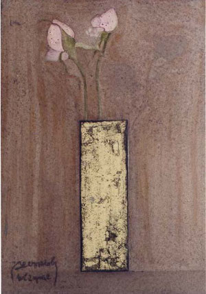 "Torre con rose" 2002 olio su faesite 50x35. Collezione privata, Firenze.