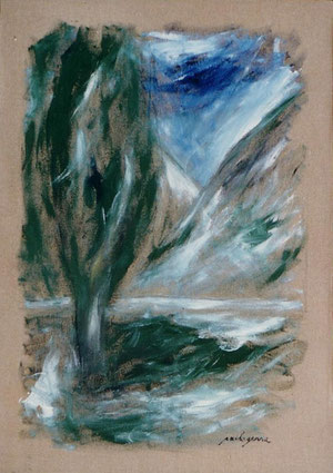 "Paesaggio con cipresso" 1994 olio su tela