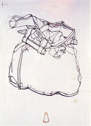 "Sacco" 1997 disegno a penna su carta 75x50. 