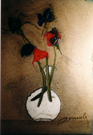 "Vaso con rose" 2001 olio su faesite 40x30.