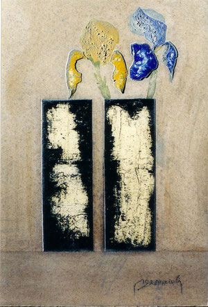 "Torri Gemelle Iris" 2002 olio su faesite 50x35. Collezione Giovanna Maria Carli.
